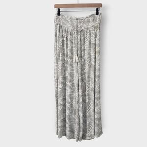 Salty‎ Lemon Womens Palm Floral Wide Leg Palazzo Pant Size Lg Coastal Beach Gray